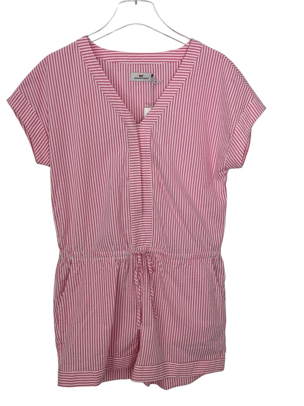 Vineyard Vines NWT Seersucker Pink and White Striped Short-Sleeve Romper Sz SM